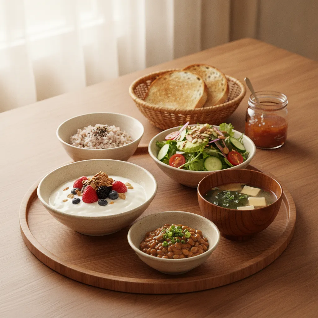 発酵食品と食物繊維をバランスよく取り入れた朝の食卓